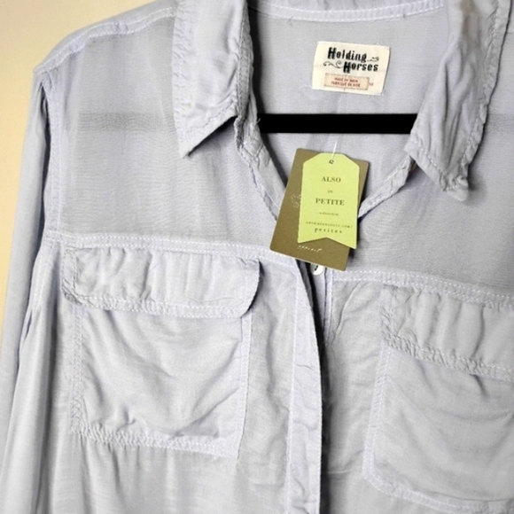Anthropologie Holding Horses Oversized Button Front Shirt M Mesh Panel Lagenlook - Picture 5 of 10